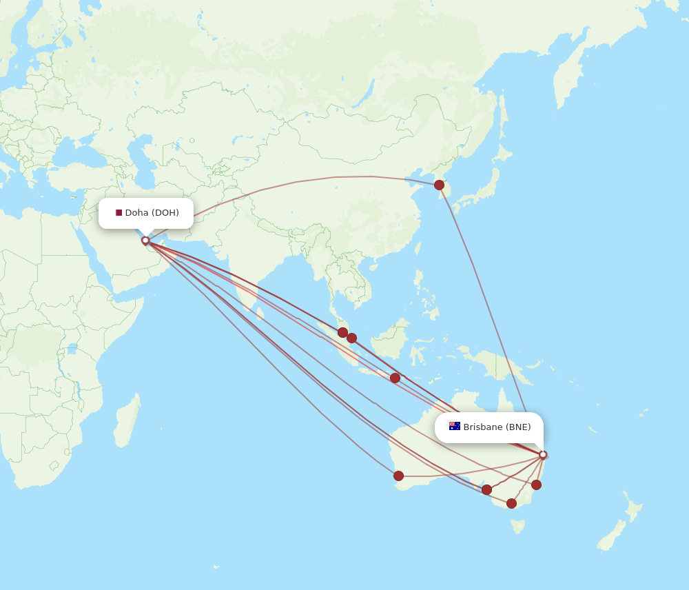 DOH to BNE flights and routes map