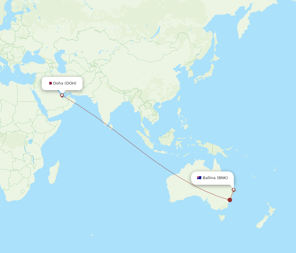 DOH to BNK flights and routes map
