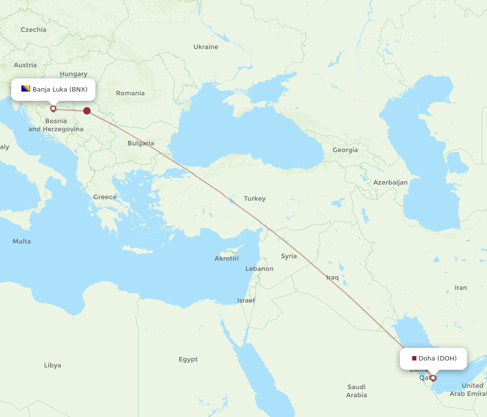 DOH-BNX flight routes