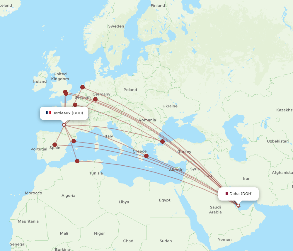 DOH-BOD flight routes