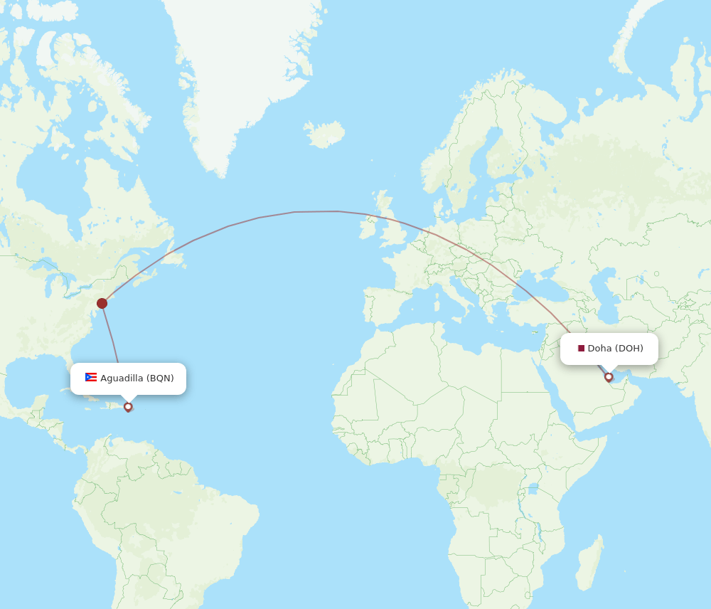 DOH to BQN flights and routes map