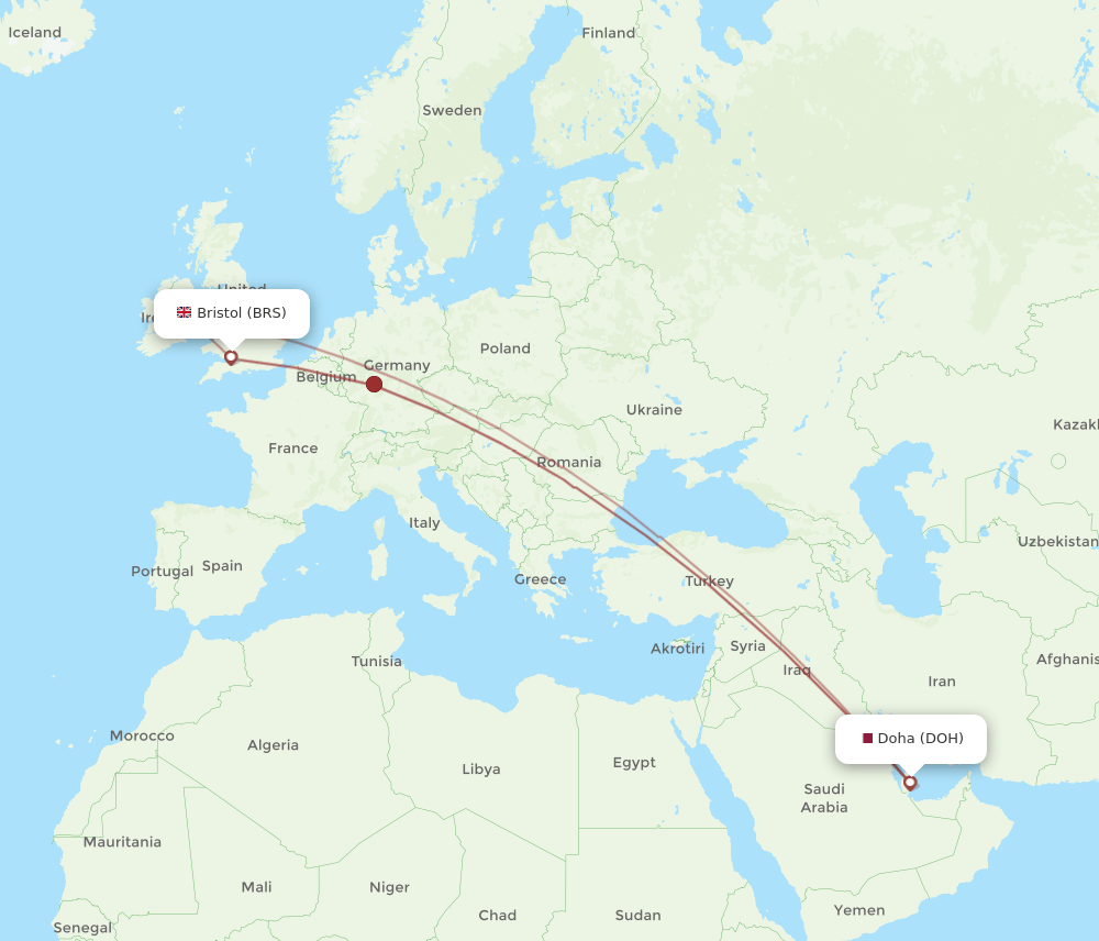 DOH-BRS flight routes