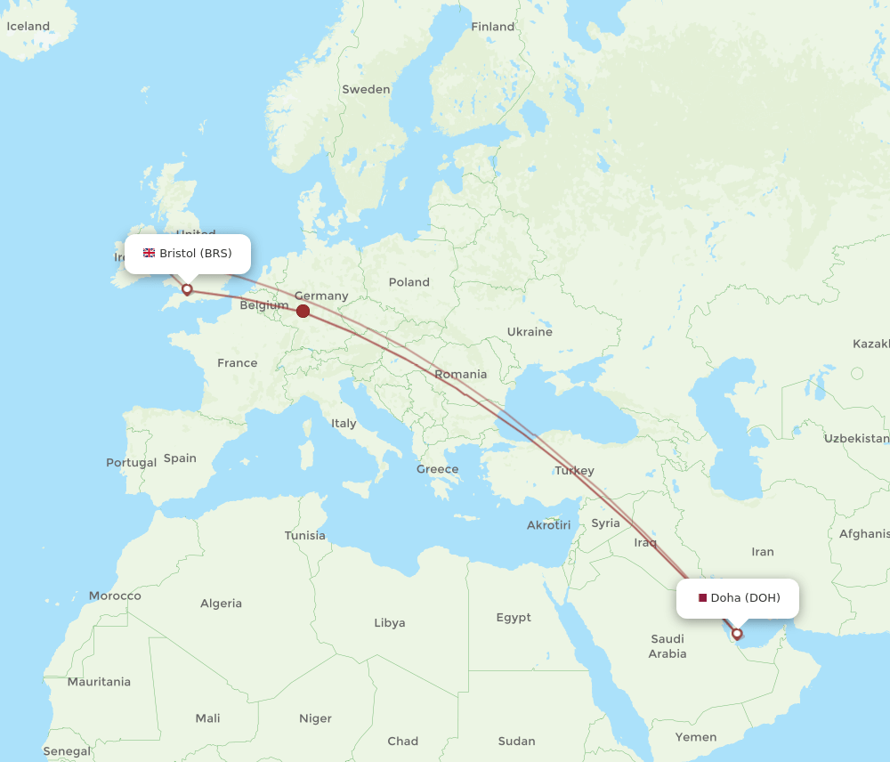 DOH to BRS flights and routes map