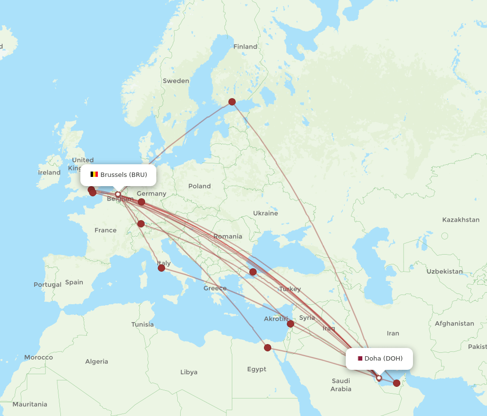 DOH to BRU flights and routes map