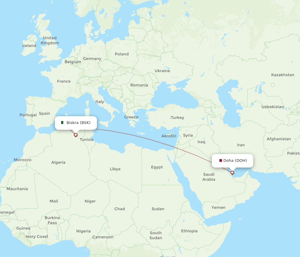 DOH-BSK flight routes
