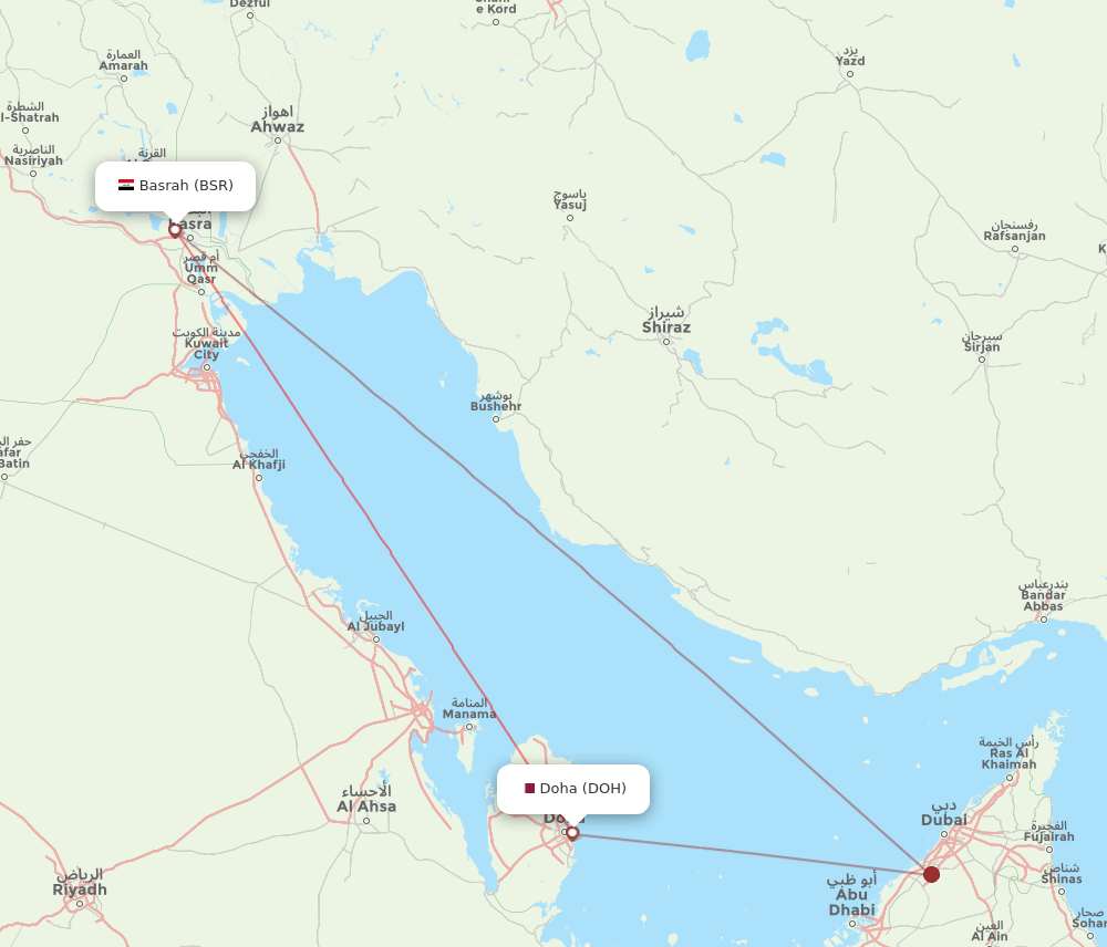 DOH-BSR flight routes