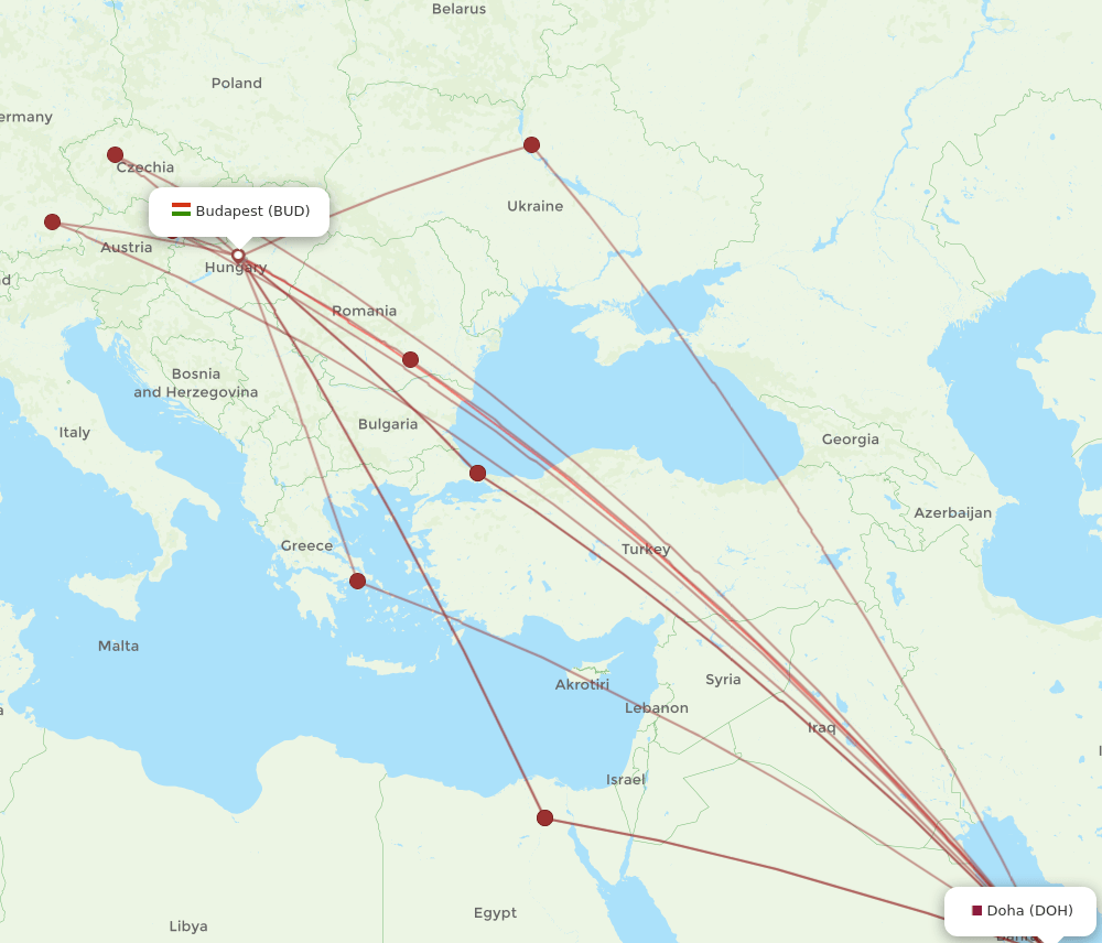 DOH-BUD flight routes