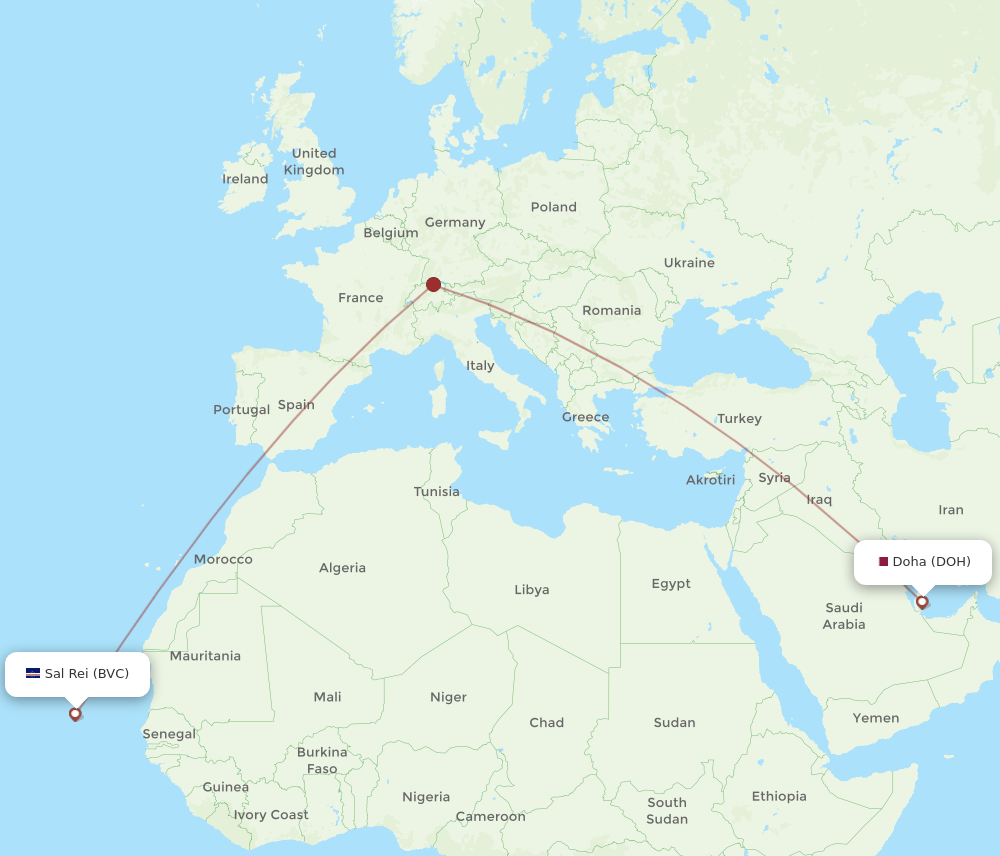 DOH-BVC flight routes
