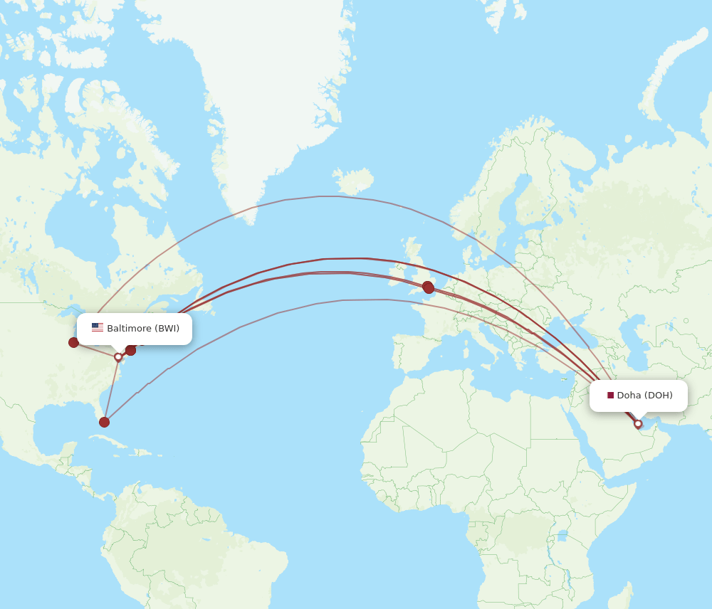 DOH-BWI flight routes