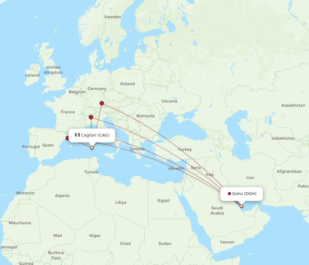 DOH-CAG flight routes