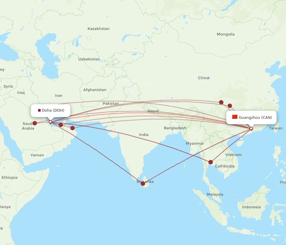 DOH-CAN flight routes