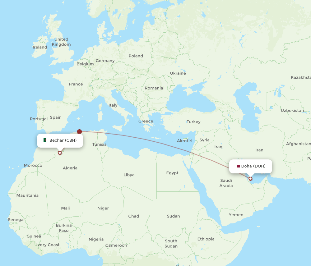 DOH-CBH flight routes