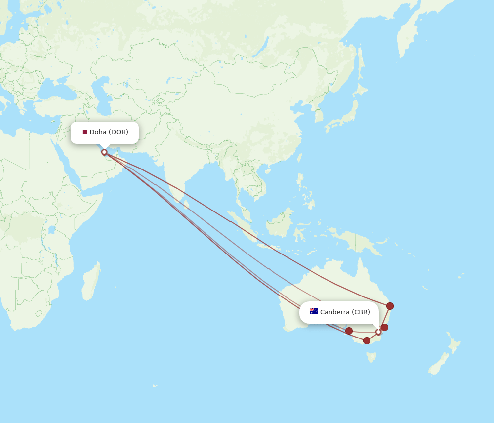 DOH to CBR flights and routes map