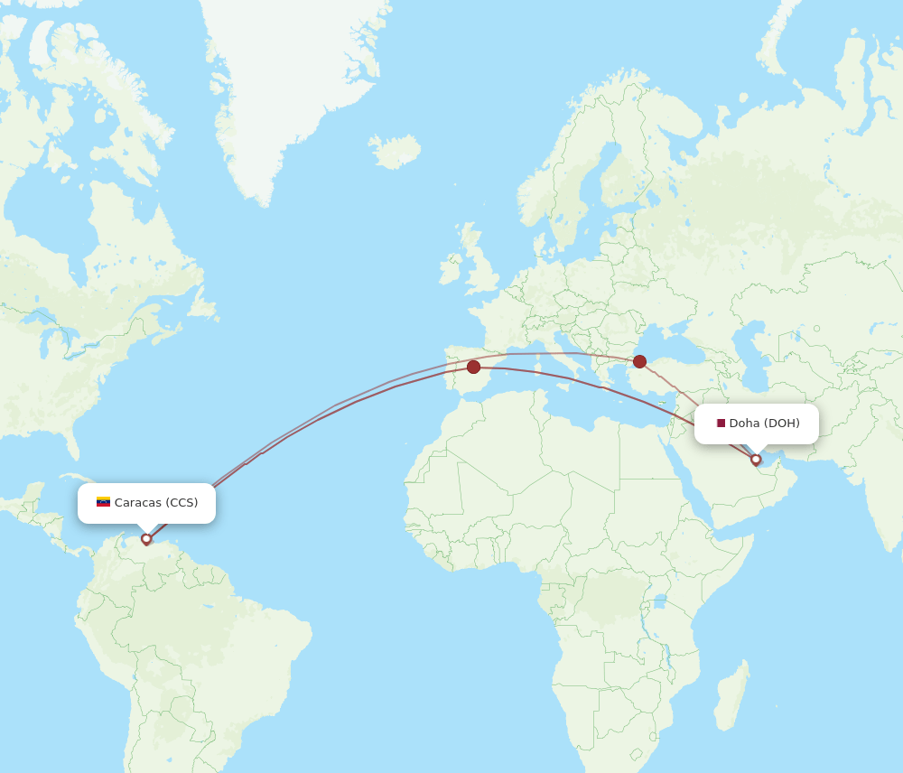 DOH to CCS flights and routes map