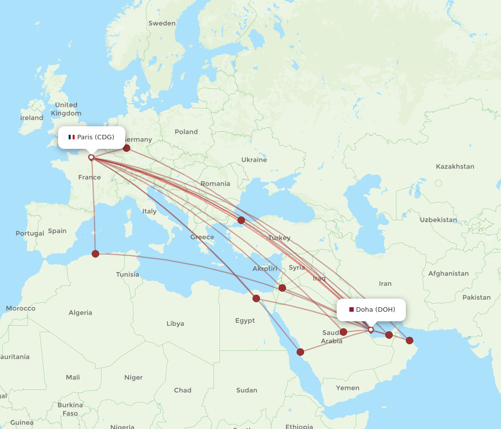 DOH-CDG flight routes