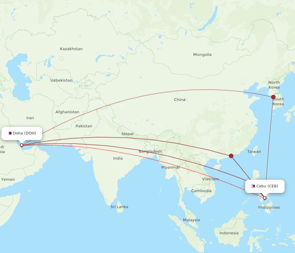 DOH-CEB flight routes