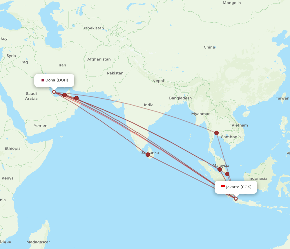 DOH to CGK flights and routes map