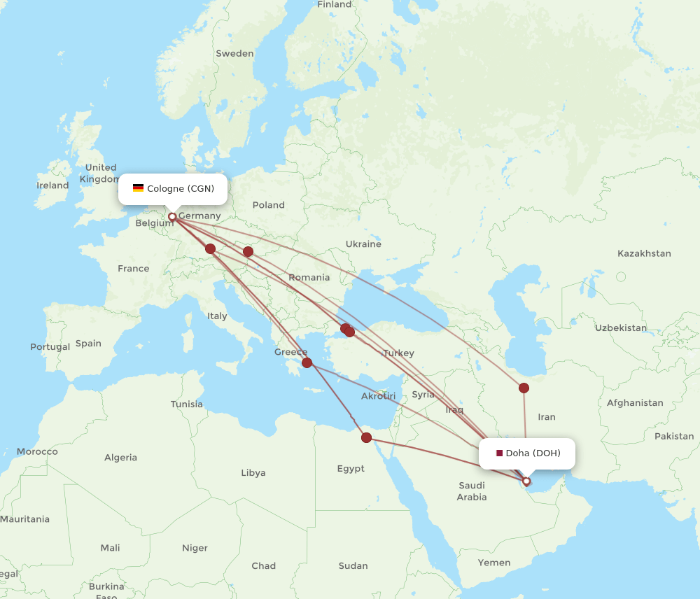DOH-CGN flight routes