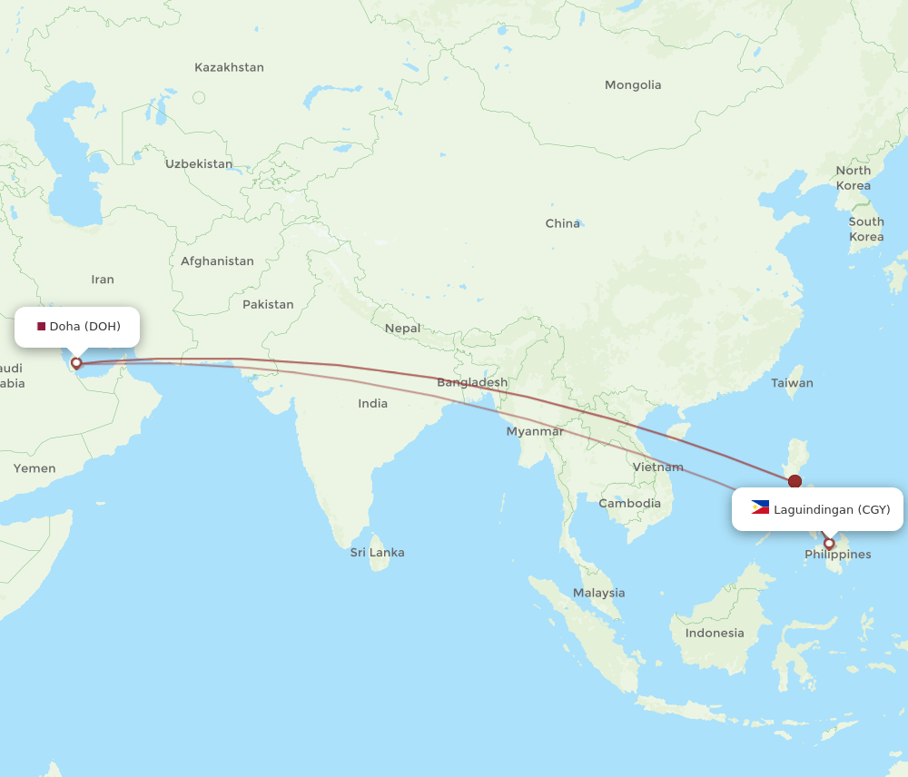 DOH-CGY flight routes