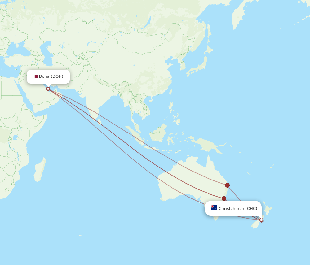 DOH to CHC flights and routes map