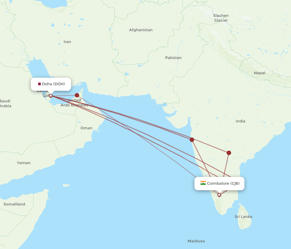 DOH-CJB flight routes