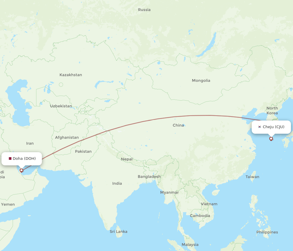 DOH-CJU flight routes