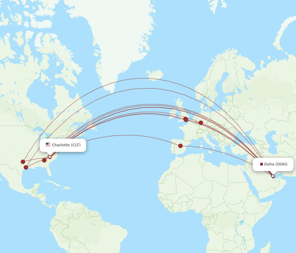DOH-CLT flight routes