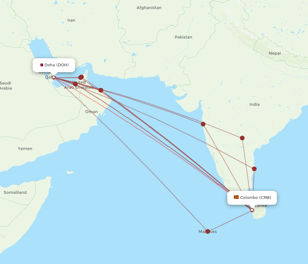 DOH to CMB flights and routes map