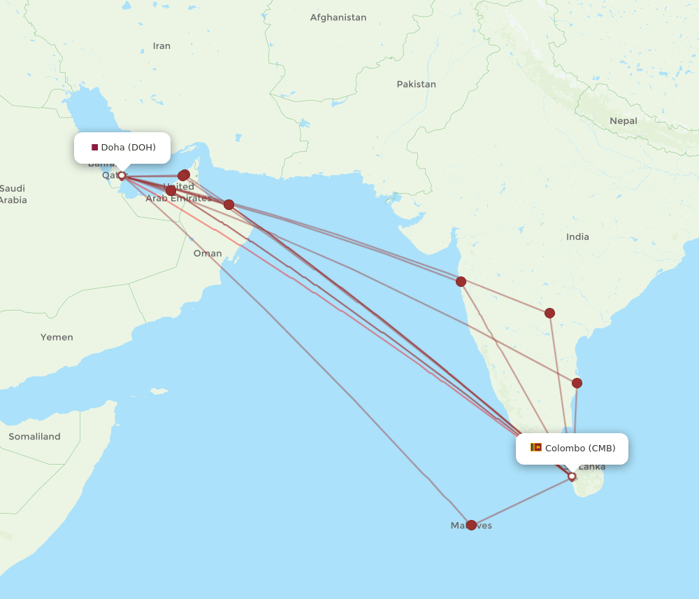 DOH to CMB flights and routes map