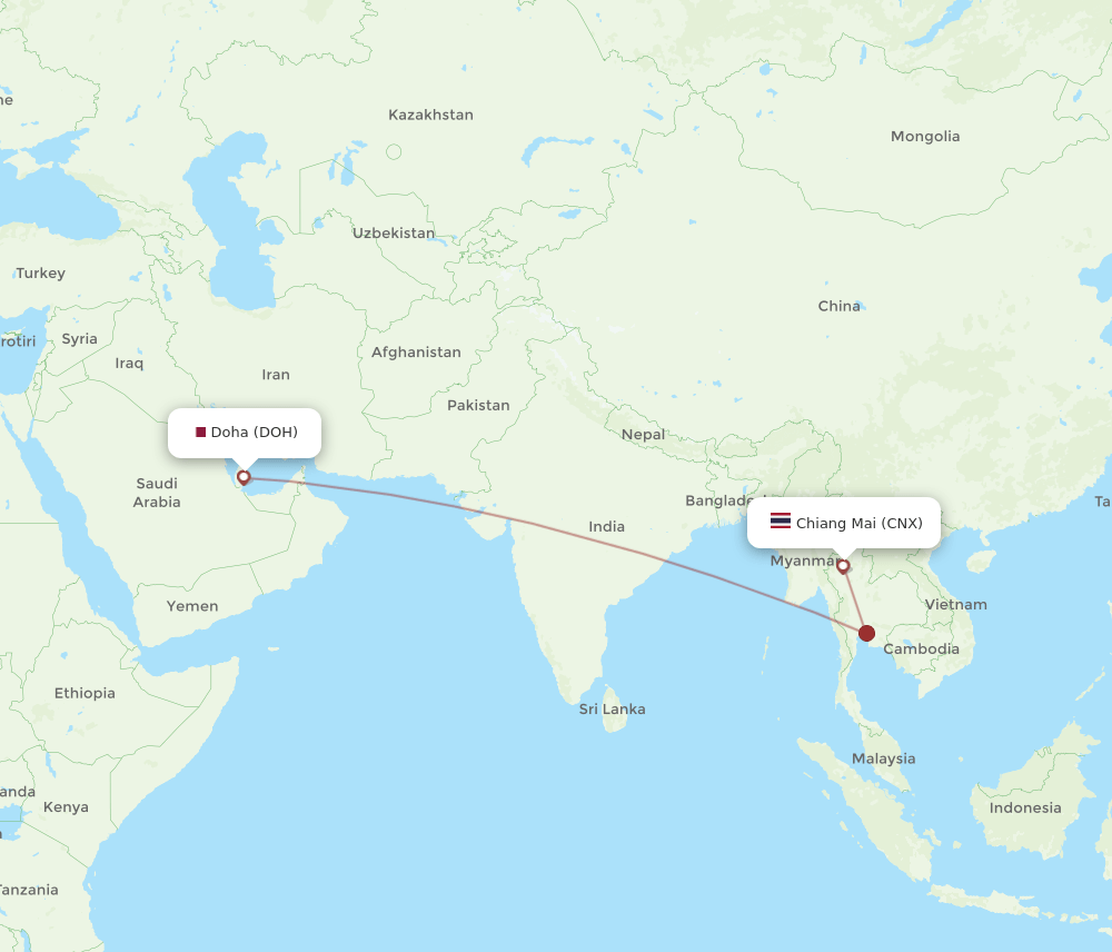 DOH to CNX flights and routes map