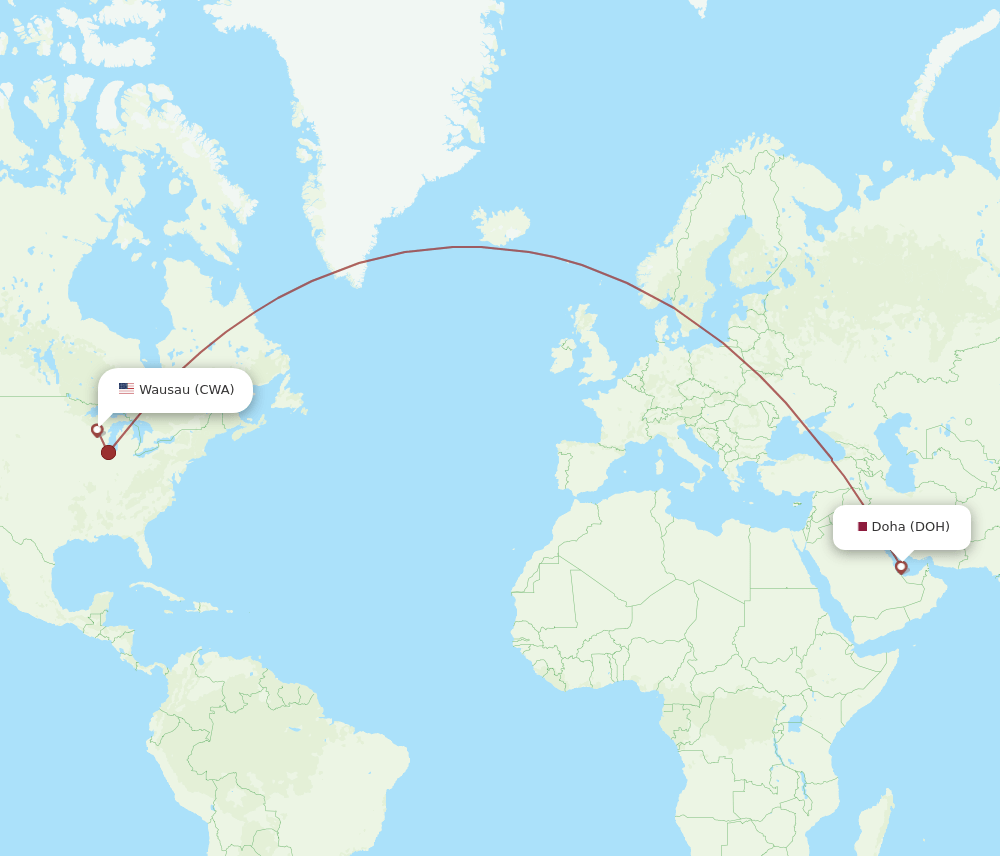DOH to CWA flights and routes map