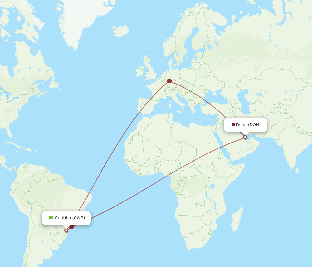DOH-CWB flight routes