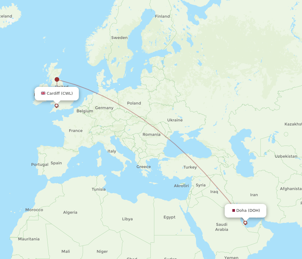 DOH-CWL flight routes