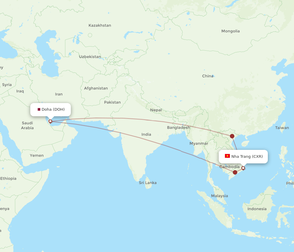 DOH to CXR flights and routes map