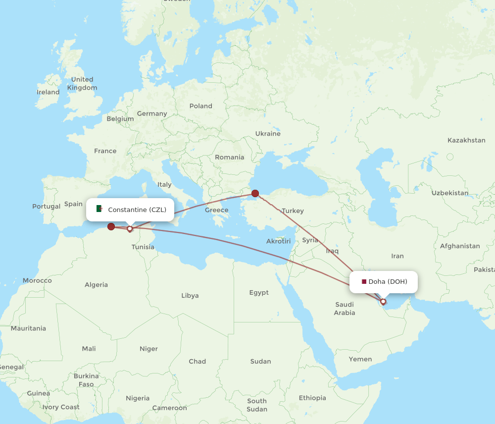 DOH-CZL flight routes