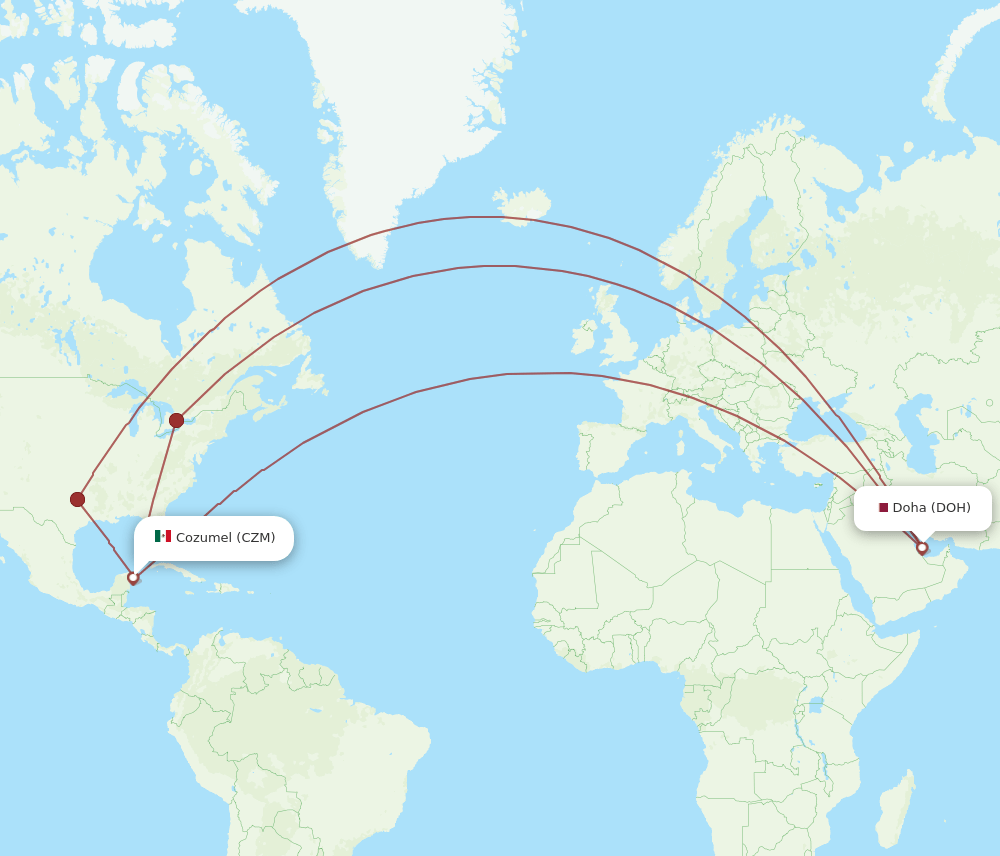 DOH-CZM flight routes