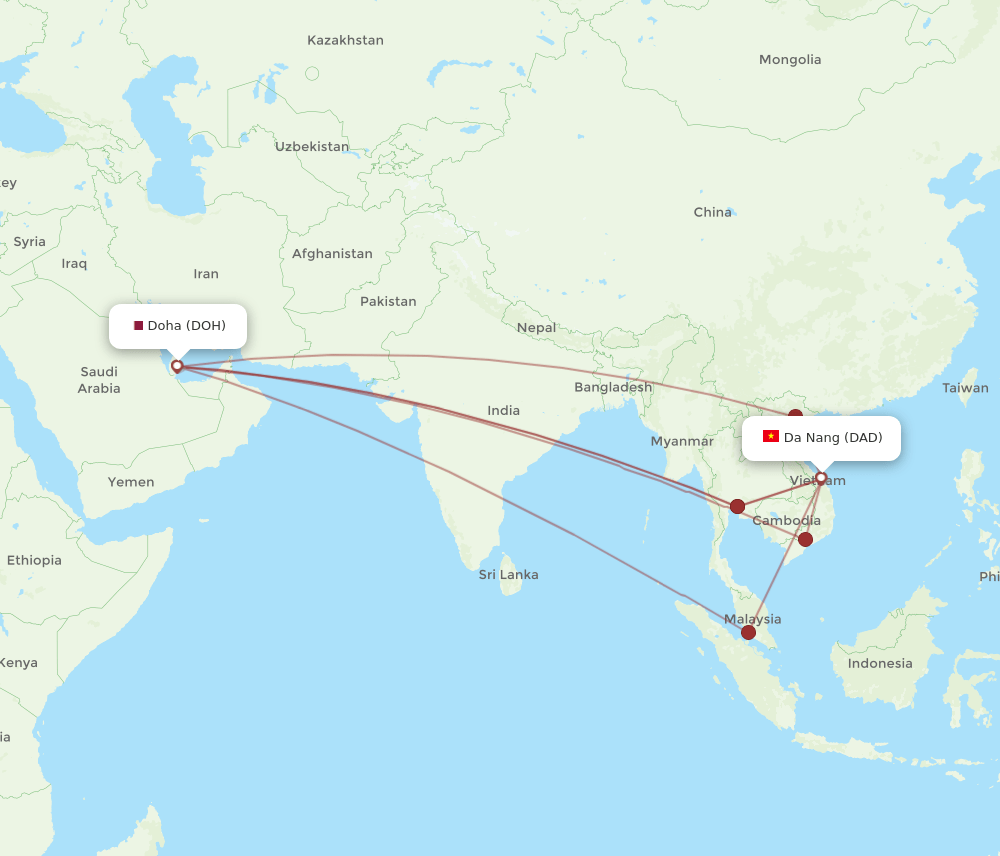 DOH-DAD flight routes