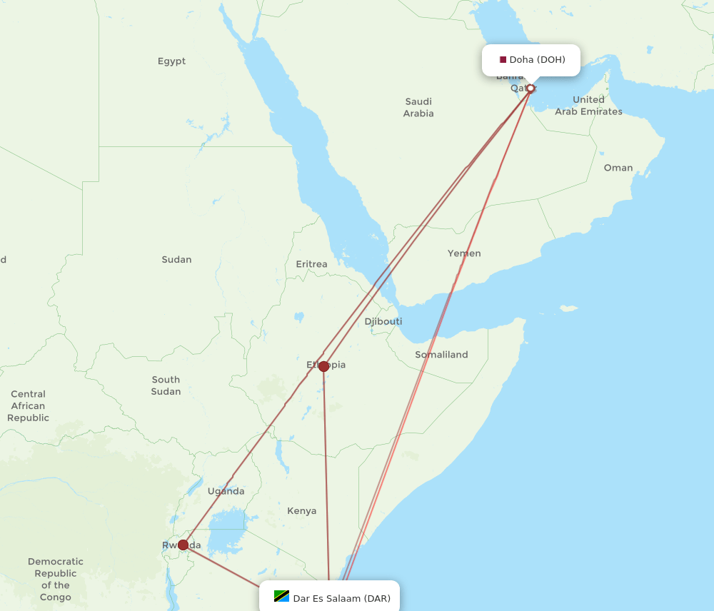DOH-DAR flight routes