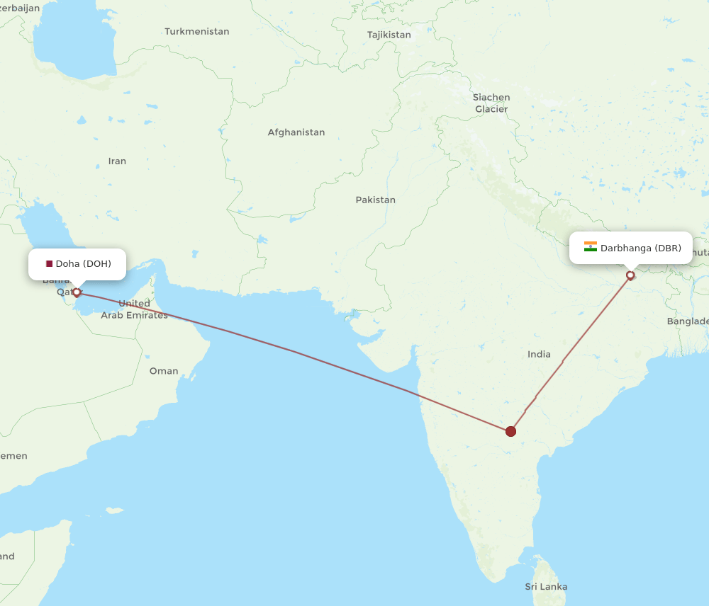 DOH-DBR flight routes