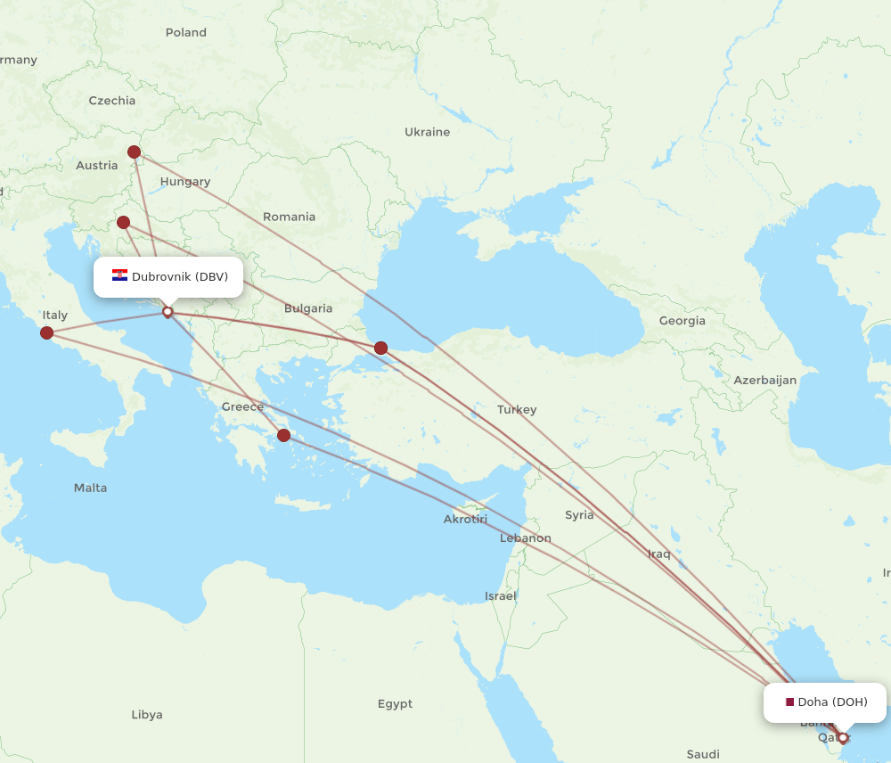 DOH-DBV flight routes