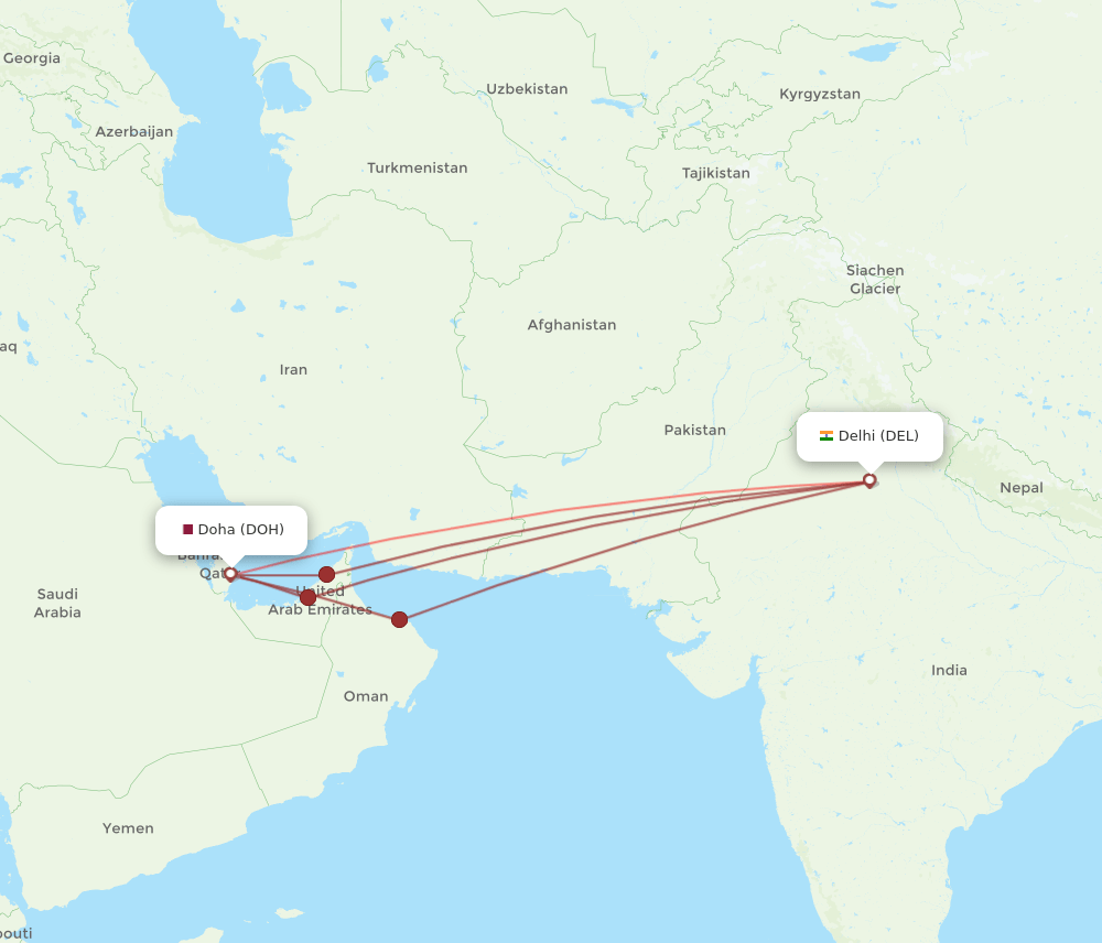 DOH-DEL flight routes