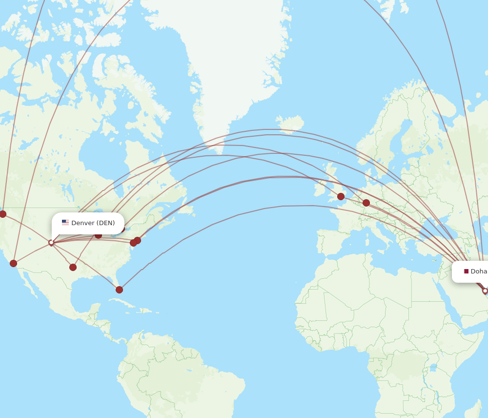DOH-DEN flight routes