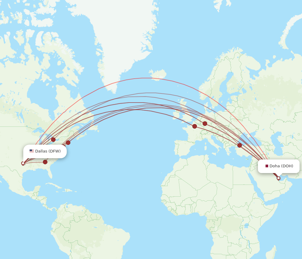 DOH-DFW flight routes