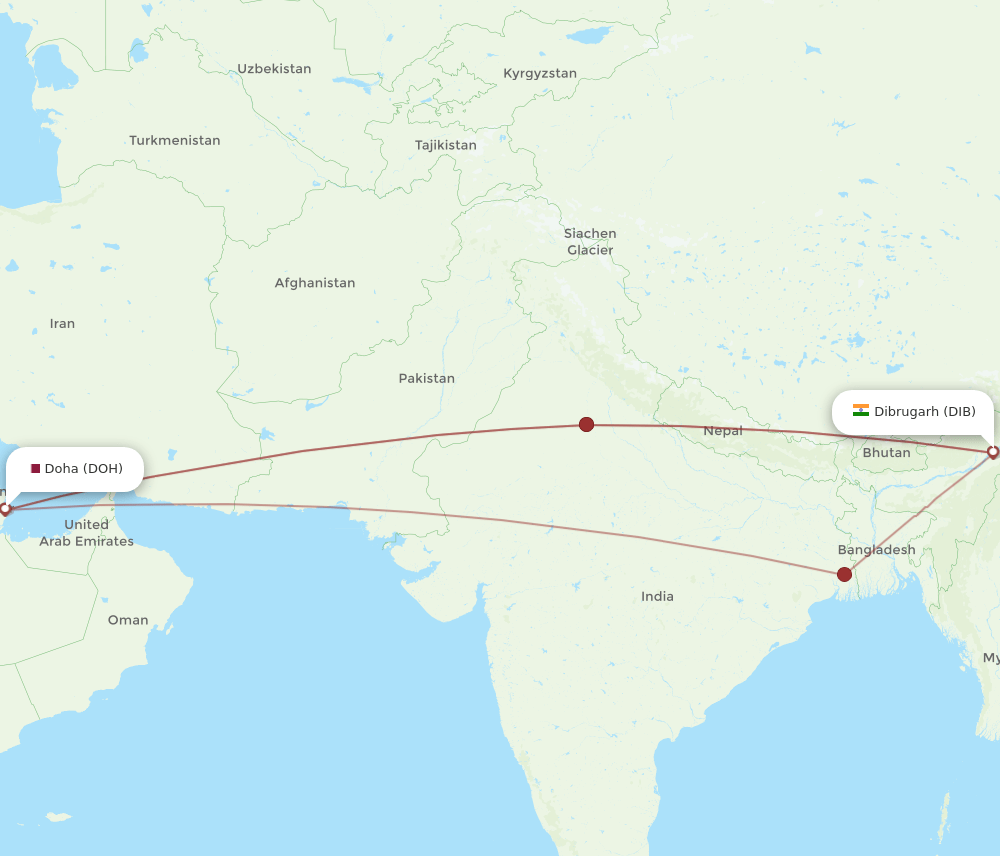 DOH-DIB flight routes