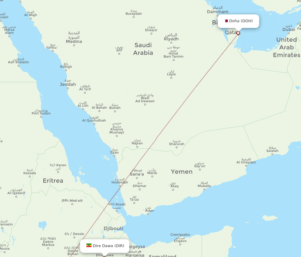 DOH-DIR flight routes