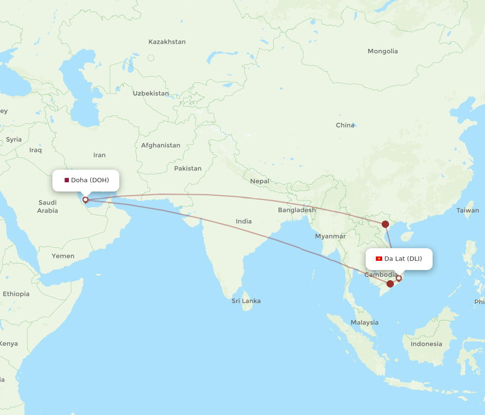 DOH to DLI flights and routes map