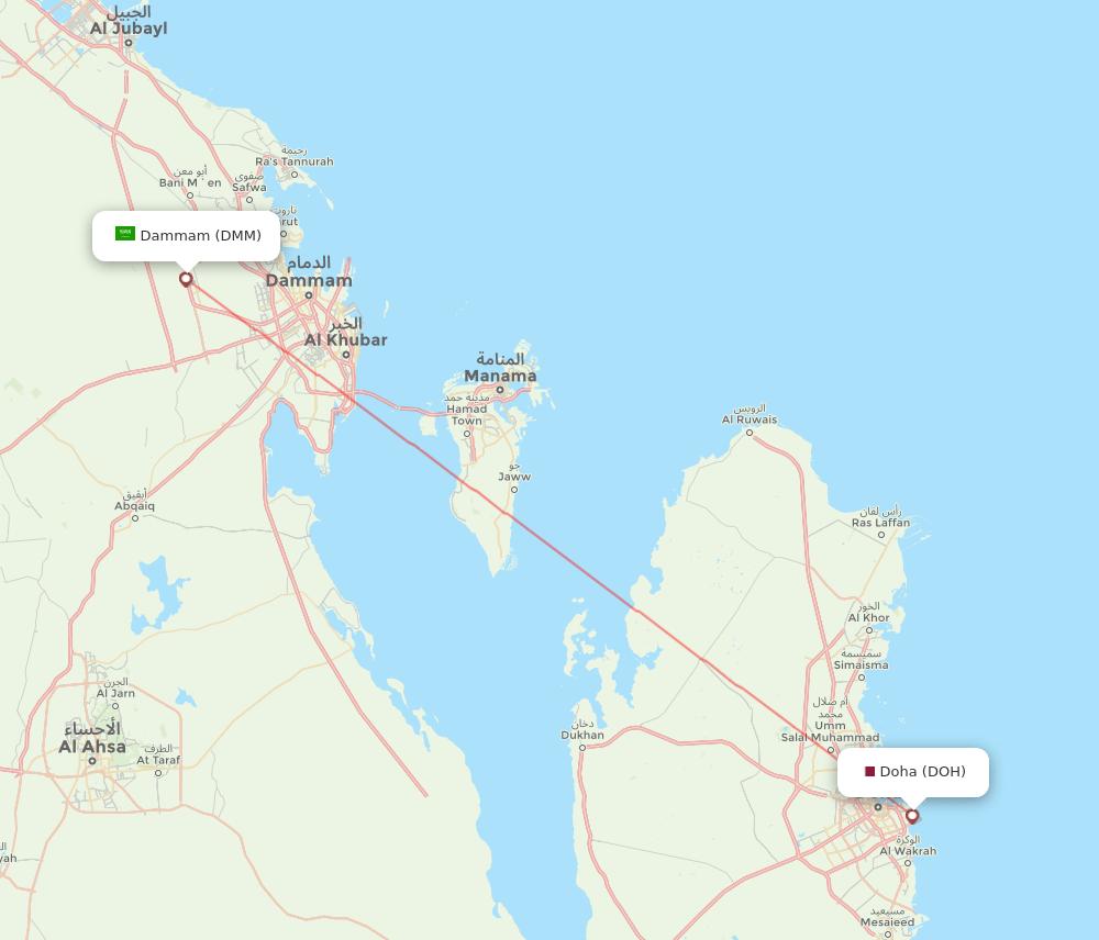 DOH to DMM flights and routes map