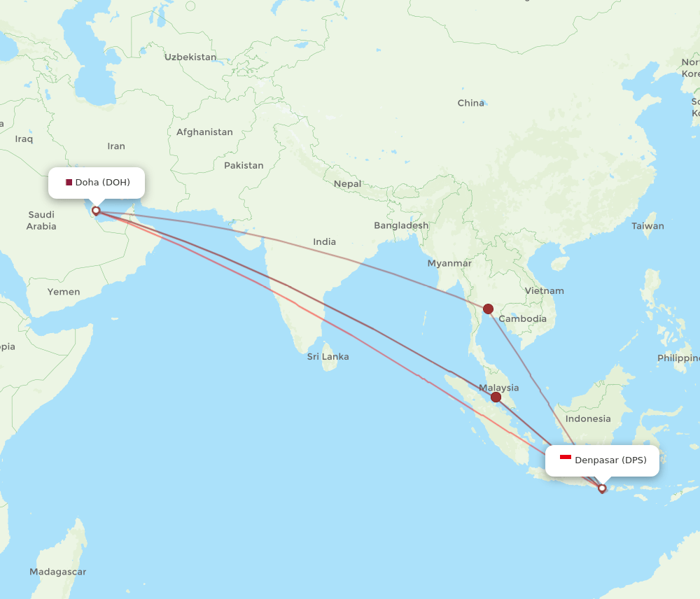 DOH to DPS flights and routes map