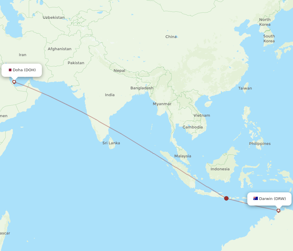 DOH to DRW flights and routes map
