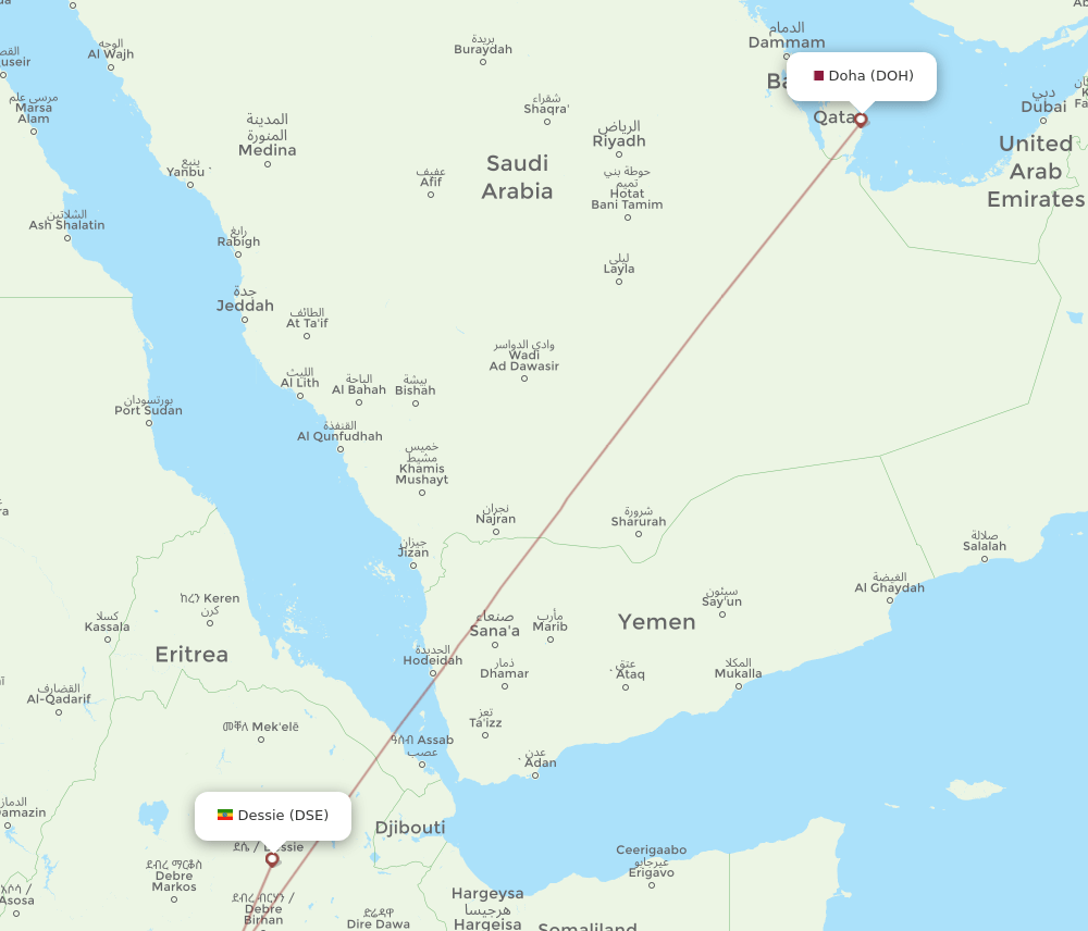 DOH-DSE flight routes